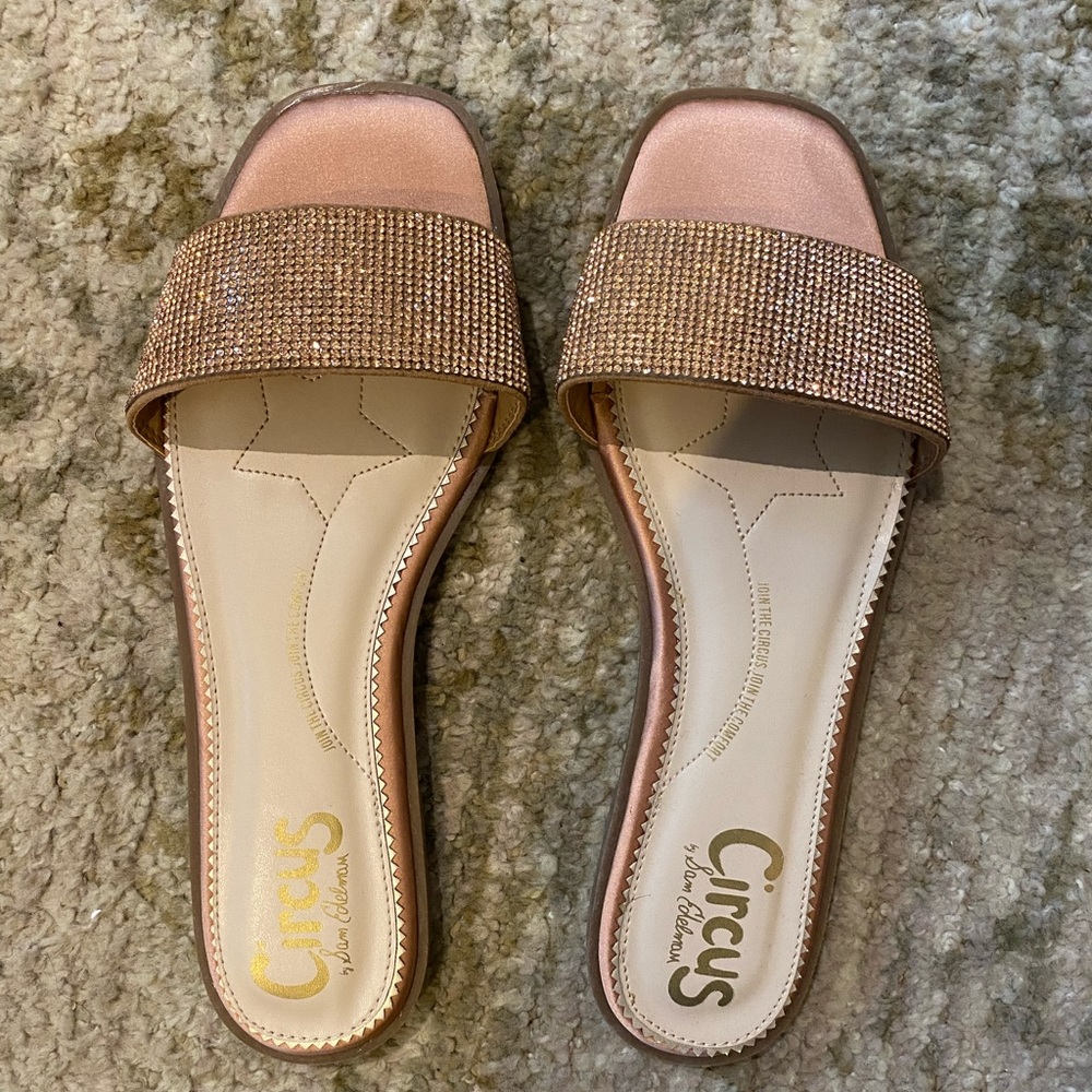 SAM EDELMAN - rose gold crystal slip on sandals